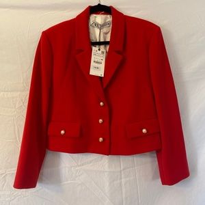 ZARA Red Cropped Blazer Jacket Pearl Buttons NWT